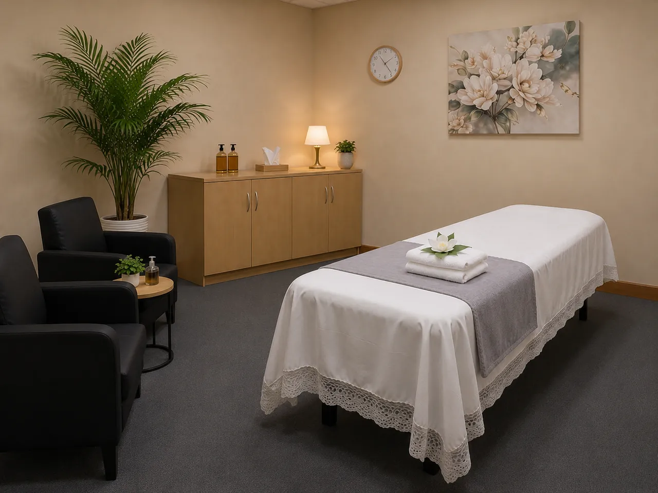 Private massage room ready for a walk-in guest at Pink One SPA in San Diego, CA