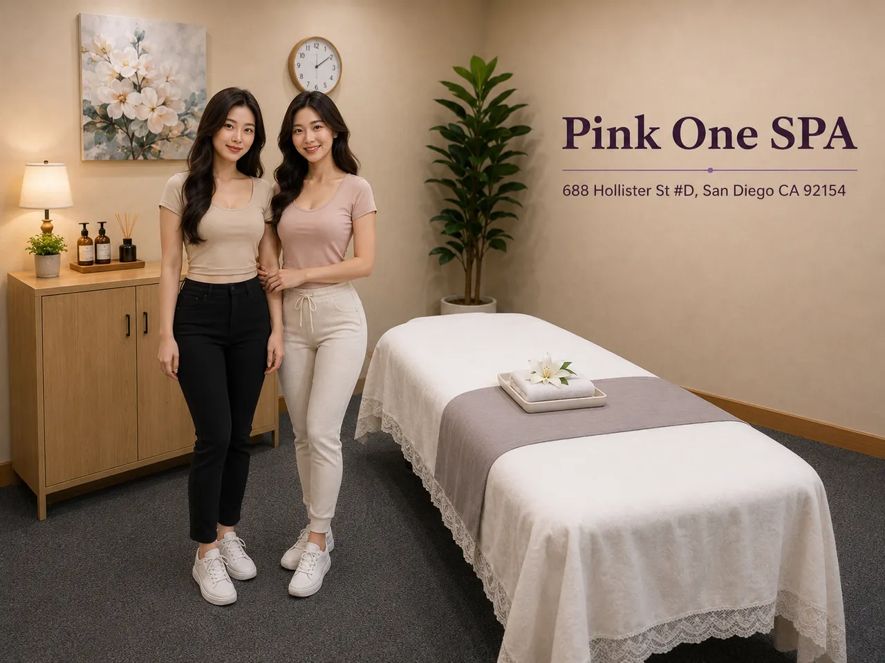 Friendly staff in a clean, private room for Deep Tissue Massage at Pink One SPA in San Diego, CA