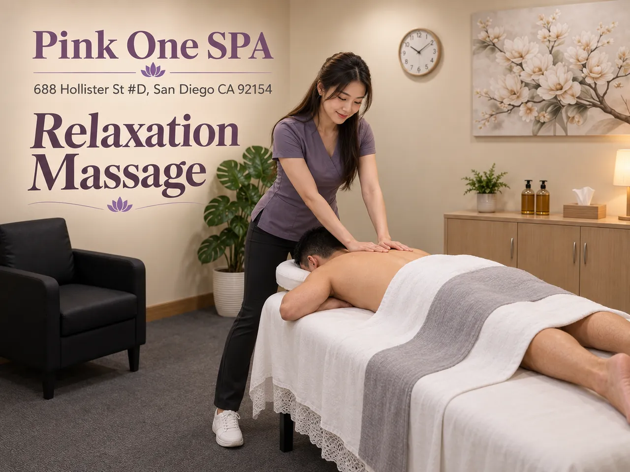 Relaxation massage during a first visit at Pink One SPA in San Diego, CA