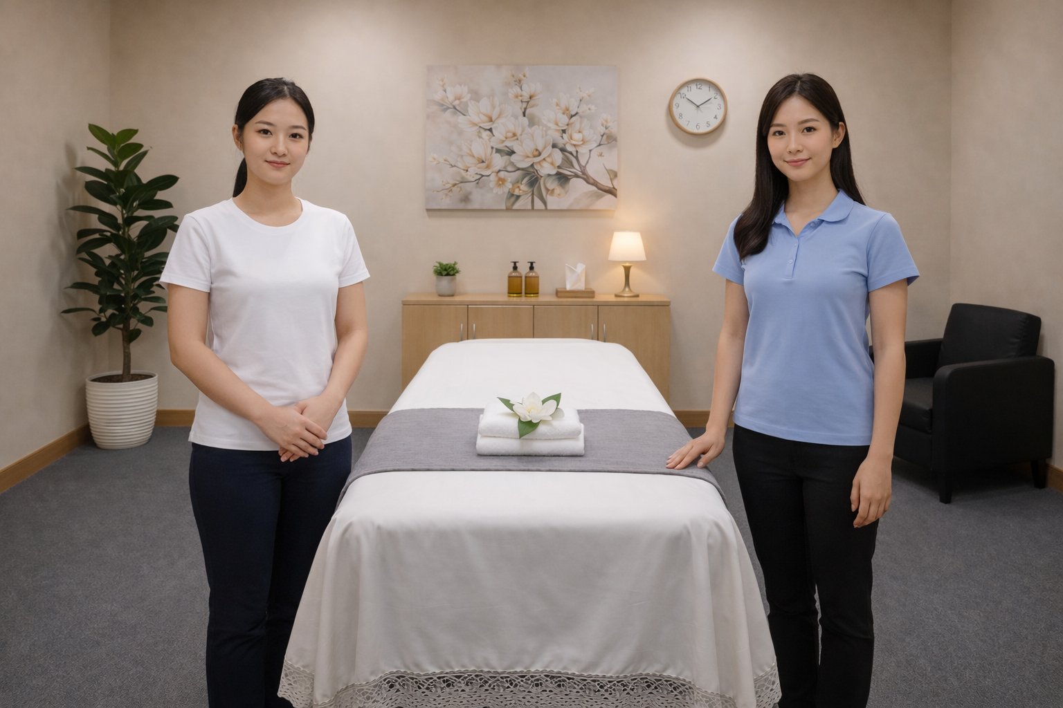 Pink One Spa interior — friendly female therapists in private massage room, San Diego CA