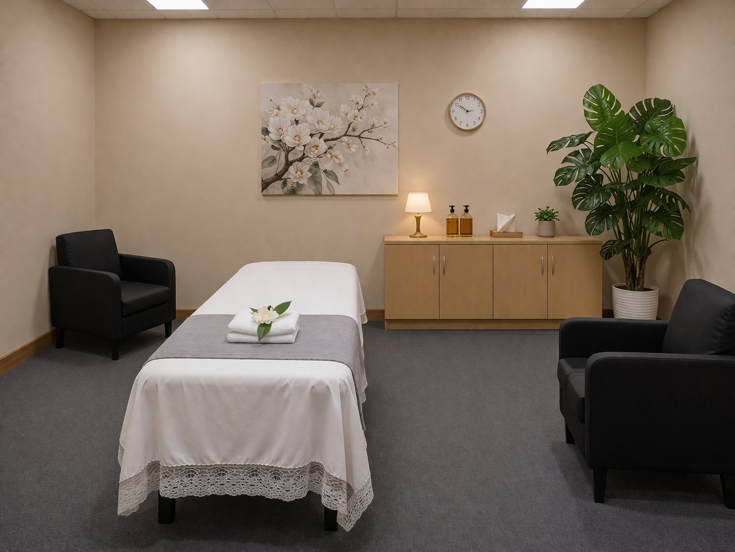 Clean private massage room at Pink One Spa — calming interior, San Diego