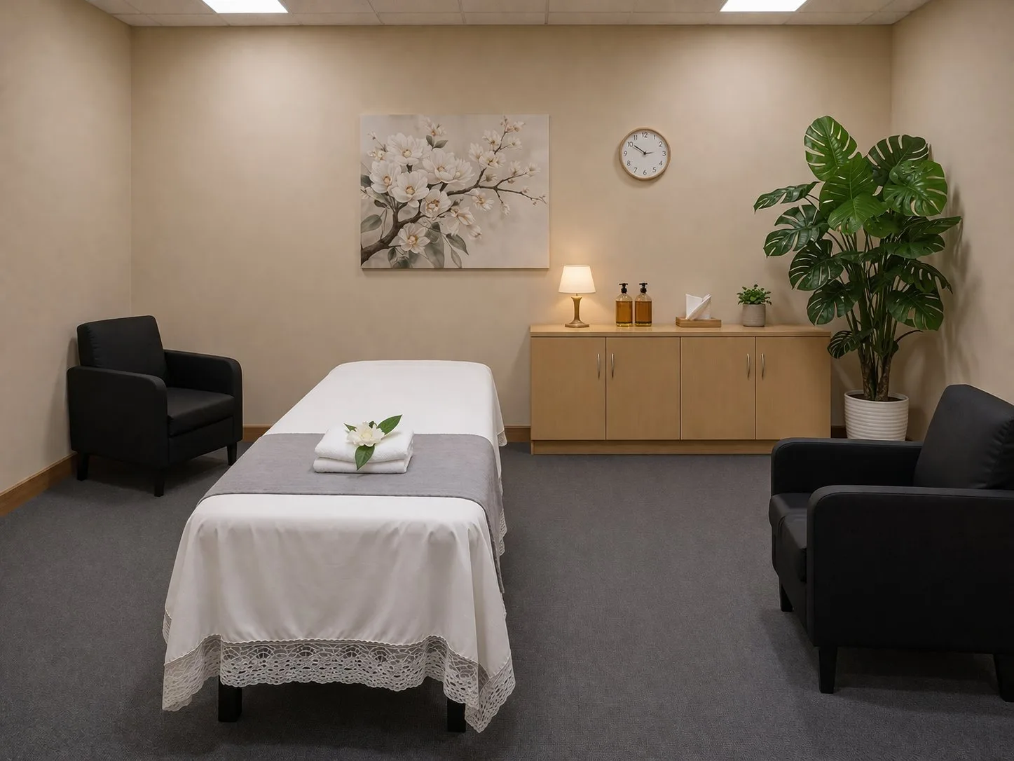 Clean private massage room at Pink One Spa — calming interior, San Diego