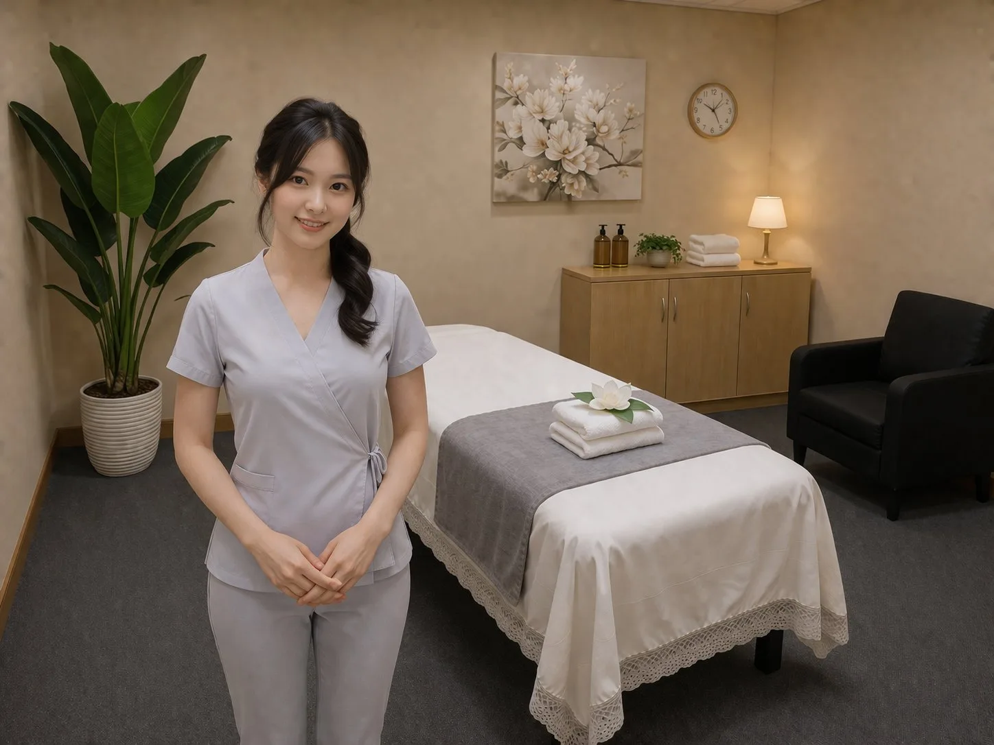 Calm, tidy treatment room at Pink One Spa, San Diego