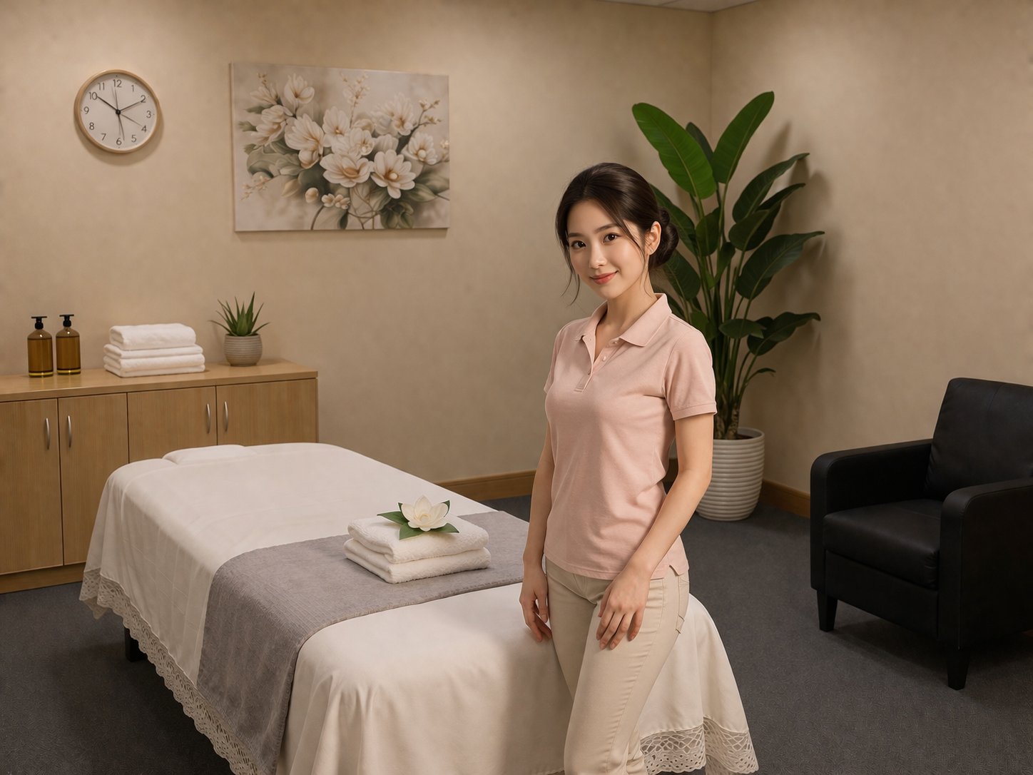 Private massage room at Pink One Spa, San Diego — clean linens, friendly atmosphere